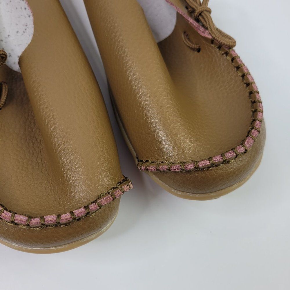 Socofy Womens Shoes Size 6 Brown Leather Moccasins Slip On Loafers Comfort - Picture 2 of 12